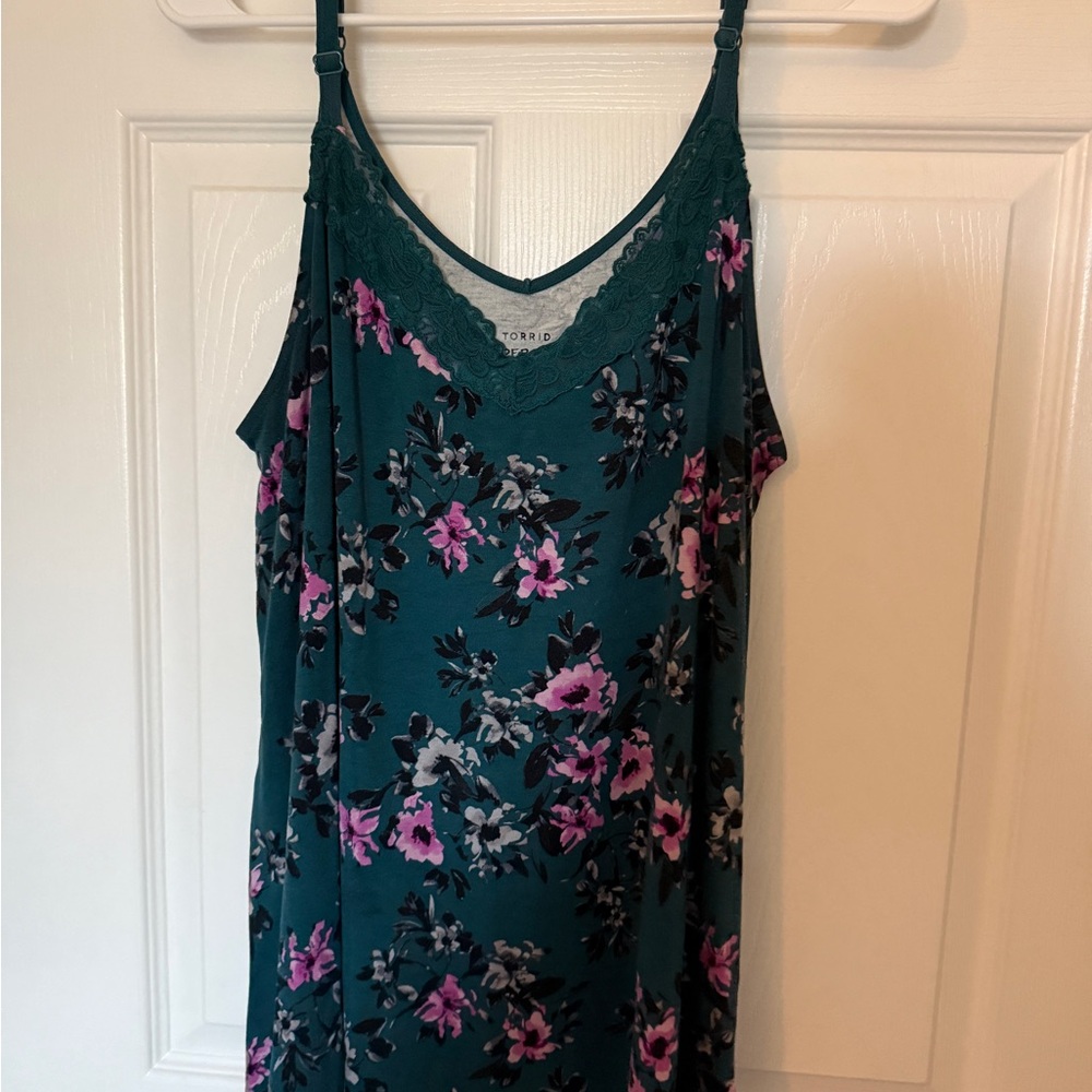 Torrid Teal Dress with Pink Floral Pattern